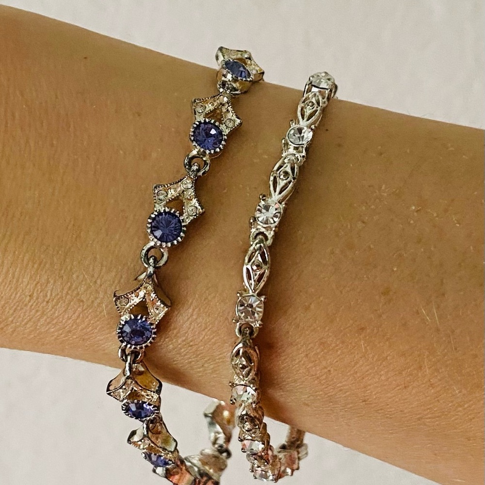 Bundle of 2 Vintage Signed Napier & Nina Ricci Crystal Bracelets